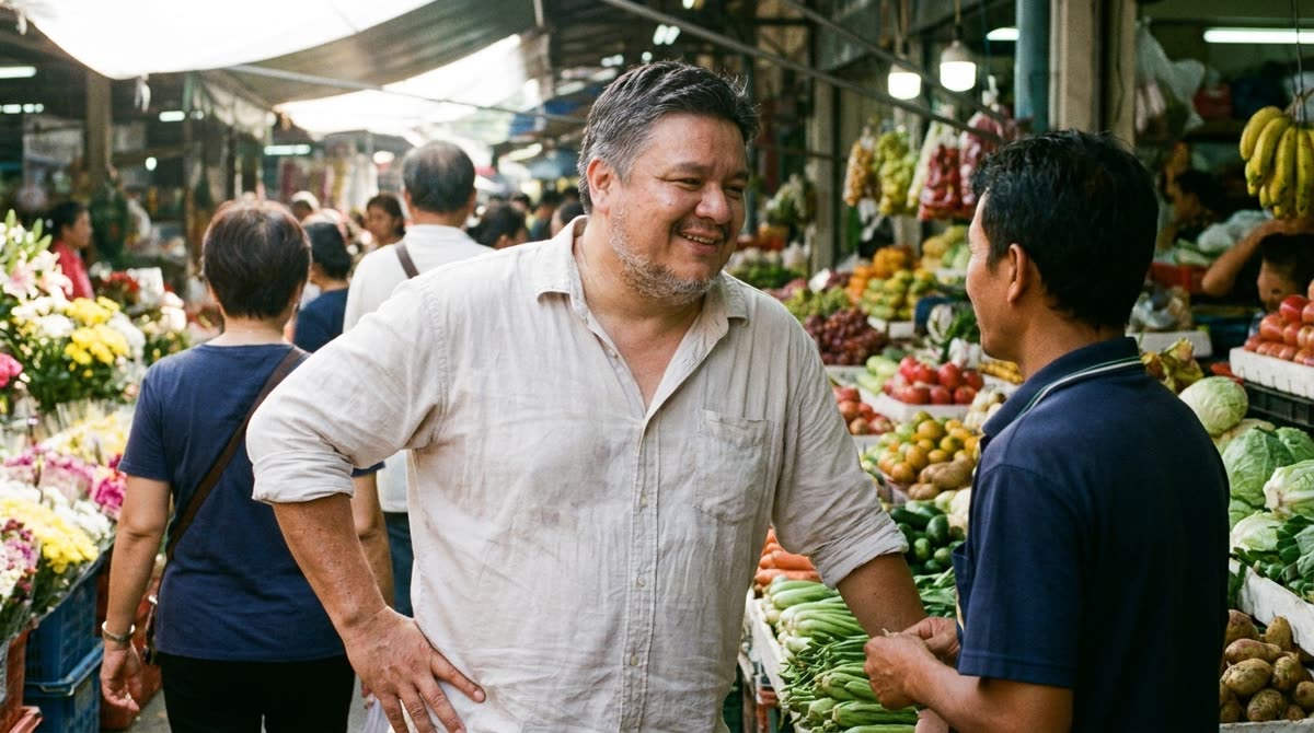 Murilo na feira com trabalhadores